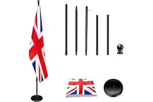 IN WHICH BAY Indoor Flagpole with Base,200cm-252cm Raised and Lowered to Adjust the Height,The Base adds Weight, Flagpoles Rotate 360 Degrees, 90x150cm UK Flag. Suitable for Office, Auditorium, School.