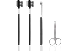 BEIMEIII Lot de 4 peignes pour enlever les taches de larmes - Peigne à yeux de chien double face - Ciseaux à pelage et pinceau anti-cernes pour enlever les croûtes et le mucus