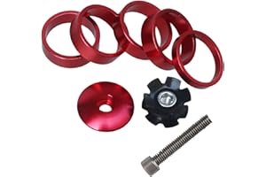 MEISO 8 pièces Bicyclette Entretoise Potence Bouchon Guidon 1 1/8" Entretoise de Direction en Aluminium Rondelles de Potence pour Velo de Route （rouge）