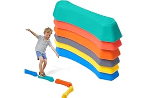 zhongko 6Pcs Stepping Stones for Kids Multicolor Sensory Balance Beam Kids Stepping Stones with Non-slip Textured Surface & Foot Pads for Coordination and Stability