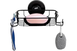 TAILI Black Soap Dish With Hooks for Shower, Max Hold 5 KG Suction Soap Holder for Bathroom, Bathtub, Wall Mounted, Waterproof, Drill-Free, Removable Metal Shower Organizer, Sponge Sink Holder