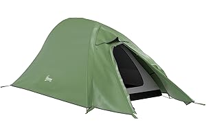 Outsunny Tente de camping pour 1 à 2 personnes, tente de randonnée double couche avec pluie imperméable de 2000 mm et sac de transport, légère pour la pêche, les voyages, la randonnée, le sport, le