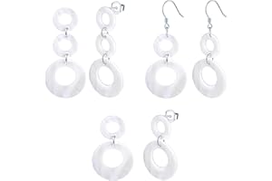 MicLee Fashion Damen Weiße Muschel Ohrringe Ohrhänger 925 Sterling Silber Mädchen Runde Ohrringe Elegante Fischhaken Ohrschmuck