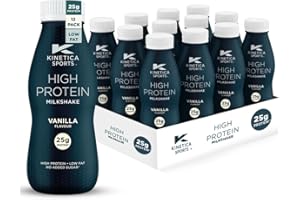 Kinetica Sports Ready-to-Drink High Protein Milkshake - Vanilla Flavour | 25g Protein/Bottle, 12 X 330ml Pack | High Protein, Low Fat & No Added Sugar | Post Workout Pre-mixed Drink for Men & Women