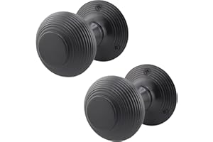 EAI Beehive Reeded Black Door Knobs | 1 Pair of Matt Black Mortice Knobs (55mm) for Internal Doors
