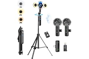 yAyusi Vlogging-Kit, YouTube-Starter-Kit, 180cm 360° Drehung Auto Face Tracking Stativ für iPhone mit Licht, Kabellosem Mikrofon/Fernbedienung, Basic-Starter-Kit für Content-Ersteller für YouTube