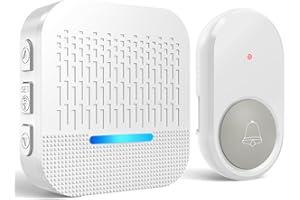 SURFOU Dzwonek radiowy, do użytku na zewnątrz, wodoszczelny IP55, do domu, zasilany bateriami, do drzwi wejściowych, zasięg 300 m, z odbiornikiem wtykowym, 5 głośności, 55 melodii z Bożym Narodzeniem,