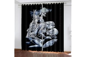 CTQTZ Gothic Totenkopf Stil Blickdichte Vorhänge Motocross Schädel Motorrad Verdunklungsvorhänge 2er Set H 245 x B 140 cm Blickdichte Gardinen Kurze Gardinen Kinderzimmer Schlafzimmer Ösenvorhang