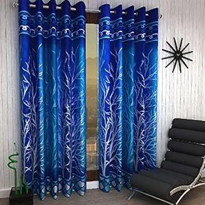 Home Sizzler 2 Piece Tree Panel Eyelet Door Curtains - 7 Feet, Blue