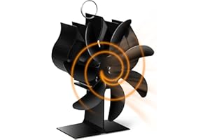 Fwiull Ventilateur Poele à Bois, 7 Pales Ventilateur à Poêle Cheminée avec Theromètre, écologique, pour Brûleur/Bûches de Poêle,Cycle Silencieux