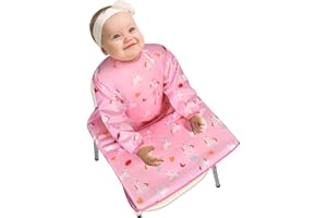 Vicloon Śliniaczek Rękawowy, śliniaczek dla niemowląt 2 w 1 z długim rękawem mocowany do wysokiego krzesełka, wodoodporny śliniaczek, odpinany, Fartuch do gry/malowania i jedzenia