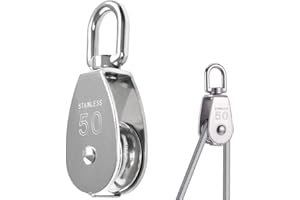 BUYGOO Carrucola Puleggia Singola Blocco Carrucole M50/Max.400KG, Puleggia Carrucola con Cuscinetti Girevole Carrucola Palestra Blocco Puleggia Singola Puleggia Girevole Monoblocco Acciaio Inox 304