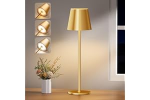 PreeOtti Lampada da Tavolo LED Senza Fili, Touch Dimmerabile, 3 Modalità di Colore, Lampada da Comodino Ricaricabile USB-C per Camera da Letto, Soggiorno, Campeggio all'aperto Esterno Verande(Oro)