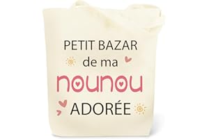 JIOMULIG Idée Tote Bag Cadeau Nounou Noel Noël Fin de Contrat Fin D'année Tote Bag Cadeau Remerciement Merci Pour Une Nounou Anniversaire Retraite Femme pour Nounou Sac en Toile Totebag Personnalisé Cadeaux