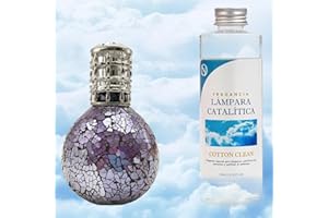 M MAMA MANUELA Pack Ahorro Lámpara Catalítica Mosaico Lila + Fragancia Aroma Cotton Clean 200ml. Elimina malos olores e impurezas, perfuma y limpia.