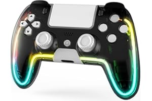 Kenneas Wireless Controller Compatible with PS4/Pro/Slim, Transparent Gamepad with RGB Light, 800mAH Big Battery for 12hrs Playtime, Programmable Back Buttons, 6-axis Gyro Sensor, Headphone Jack