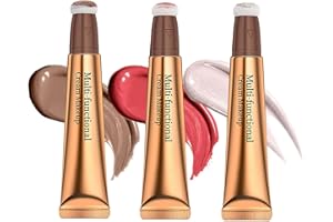 Pakivs 3Pcs Liquid Contour Beauty Wand, Liquid Blusher Highlighter Contouring Stick Set Avec Applicateur de Coussin, Liquid Bronzer Stick Longue Durée Smooth Silky Cream Stick Kit de Maquillage