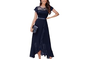 Berylove Abendkleid Lang Elegant für Hochzeit Kleid mit Schlitz Cocktailkleid Damen Elegant mit Ärmeln Elastische Taille
