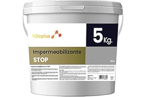 H2OPLUS · Pintura Plástica Impermeabilizante STOP · Pintura Impermeabilizante Terrazas y Azoteas · Producto NATURAL en base Agua · Bloque todo tipo de Filtraciones · 5 Kg GRIS