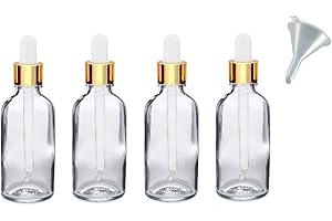 AVALON COSMETIC PACKAGING Avalon 50ml Clear Glass Dropper Bottles with White & Gold Glass Dropper Pipette + Funnel, Reusable Refillable Eco Friendly, Sustainable Living, Cosmetic Containers for Beauty & Skincare (4)
