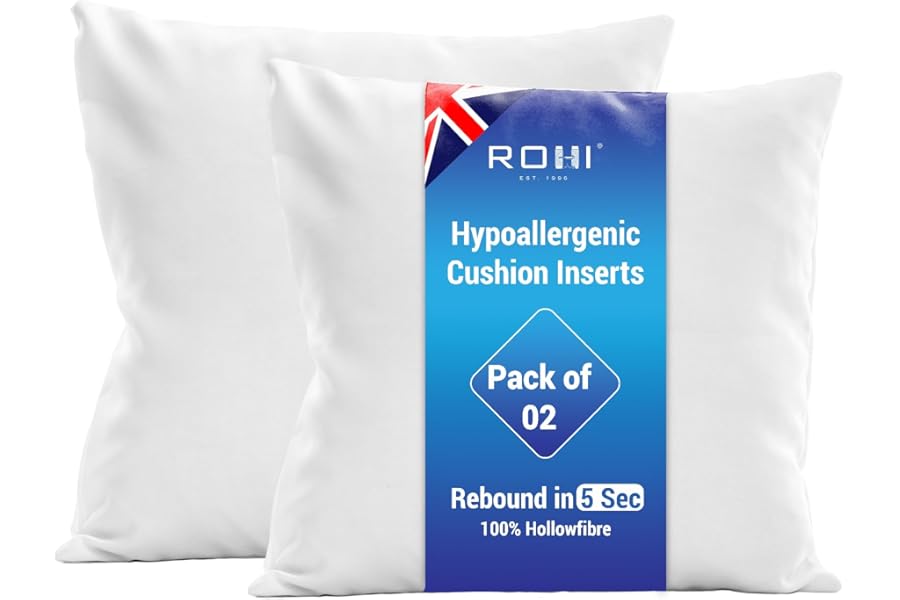 Rohi Set of 2 Hypoallergic Cushion Inner Pads (Pack of 2) 18" x 18" (45cm x 45cm) Cushion Insert Decorative Square Pillow Stuffer for Sofa Couch Cushions