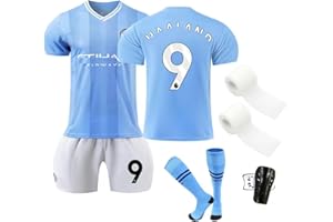 sinirttou Conjunto de Fútbol de Jersey para Niños Blanco con Camiseta y Pantalones Cortos, Vendaje de Retención, Nro. 7 Nro. 9 Camiseta de Fútbol para Niño y Niña(Talla 22-28)