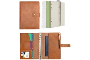 Wonderpool Binder skórzany dziennik zestaw wielofunkcyjny do wielokrotnego napełniania notatnik spiralny pamiętnik - kratka w kropki papier i kieszenie wewnętrzne z prawdziwej