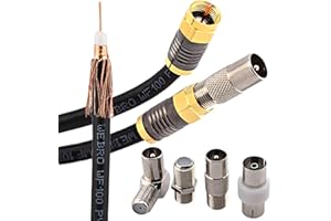 Duncan Duck (Black 3mtr) Coaxial TV Aerial Lead + Satellite Cable + Virgin Media Cable - Male to Male + Male to Female - WF100 All Copper Coaxial Cables - Gold Plated Compression Connectors.