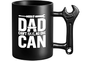 LOZACHE Coffee Mug with Spanner Wrench Handle, If Dad Can't Fix Ceramic Milk Cup, Funny Gifts from Daughter and Son on Father's Birthday, Christmas, Father's Day