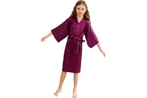 CuteOn Kids Girls Satin Silk Kimono Robe Dressing Gown Bathrobe Nightwear for Spa Wedding Birthday Party Dress