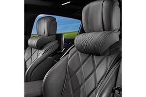 Dapucarin Reposacabezas Coche Cojin, Cuero Napa + Espuma Memoria, Almohada para Cuello para Asiento, Cojín Multiusos, Espuma Viscoelástica y Funda ExtraíBle Transpirable, Negro, 2 Piezas