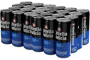 Estrella Galicia 0,0 - Cerveza Lager sin Alcohol, 24 Latas x 33 cl, Sabor Ligero y Refrescante, Aroma a Maltas y Lúpulo, 0% Volumen de Alcohol