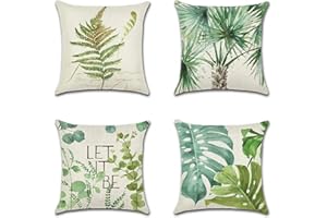 Artscope wasserdichte Kissenbezugen, 4 Stück Grüne Blätter Muster Kissenhülle Atmungsaktiv Kissen Fall für Outdoor Balkon Terrasse Patio Garten Bauernhaus Dekor 50 x 50cm