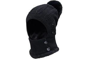 TAGVO Set Di Cappelli e Scaldacollo In Maglia Calda Invernale,Cappello Lavorato a Maglia Flessibile Con Palla Di Pelo,Fodera In Morbido Pile Spesso,Maschera Per Il Viso Regolabile Per Sport