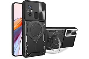 BORYA Funda para Xiaomi Redmi 12C / Xiaomi Redmi 11A, Silicona Delgada Antigolpes PC+TPU Carcasa, Anticaída Estuche. Caso con Soporte Metal Magnético Anillo y Cubierta Cámara Cubrir. Negro