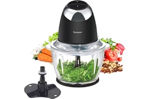 BEPER P102ROB003 Hachoir électrique avec récipient en verre de 500 ml, lames en acier inoxydable, 2 vitesses, accessoire pour émulsionner et fouetter la crème, compact, sûr et facile à nettoyer