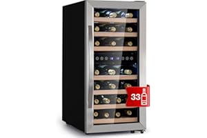 Klarstein Weinkühlschrank Freistehend, Kleiner Getränkekühlschrank Schmal, 2 Zonen Weinkühlschrank mit Glastür, Indoor/Outdoor Beersafe, Kühlschrank Klein mit LED-Lichter, 5-18°C, 33 Flaschen