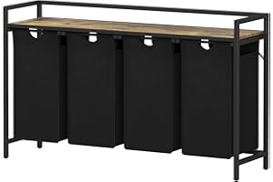 Lifewit Kosz na pranie 4-sekcyjny, 168L Organizator kosza na pranie z dużą górną półką i 4 wyjmowanymi workami i uchwytami, Sorter do prania dla pralni, sypialni, łazienki, pokoju mieszkalnego, czarny