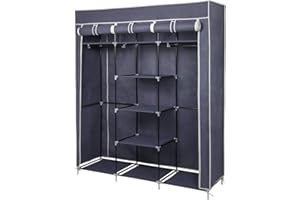 MONDEER Meerveil Armoire en Tissu Penderie de Vêtement en Toile Mobilier de Chambre Rangement de Vêtements Double Tringles à Vêtements 150 * 45 * 175cm Gris