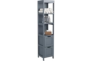 Yusong Bathroom Storage Cabinet, Slim Tall Cabinet, Narrow Floor Cabinet Organizer, Wooden Linen Tower with 2 Drawers and 3 Shelves, Freestanding Storage Cupboard (Grey)