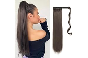 HIOQFR Extension Coda Capelli Coda Finta Capelli Liscia 55 cm Posticci per Capelli Finti Donna Lunga estensione Coda di Cavallo Extension Ponytail Code Finte per Capelli Sintetica -marrone scuro