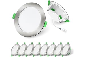 ‎ALUSSO LIGHTING ALUSSO LIGHTING LED Einbaustrahler 230V Dimmbar, 4W/6W/8W Verstellbar LED Spots, 3CCT 3000K/ 4000K/6500K Deckenspots, Ultra Flach 68mm Deckenleuchte, IP44 für Badezimmer Küche, Rund Nickel 10er Set