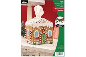 Bucilla, Gingerbread Cottage, Perfect for DIY Arts and Crafts Projects Felt Applique Tissue Box Cover, 89781E