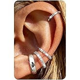 Morfetto Ear Cuff Earrings without Hole &ndash; 4 Pairs of Adjustable Fake Cartilage Piercing | 14K Gold Plated, Hypoallergenic wit