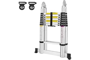 VA-Cerulean - Scala telescopica in alluminio, multifunzionale, pieghevole e antiscivolo; portata massima 150 kg, colore argento, 5 m