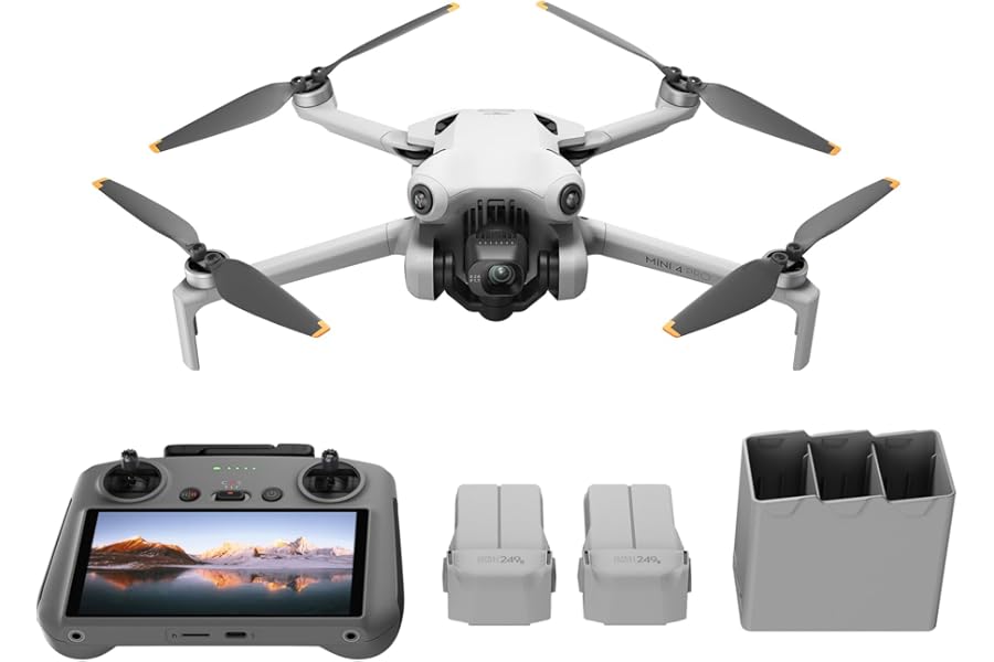 DJI Mini 4 Pro Fly More Combo with DJI RC 2 (screen remote controller), Folding Mini-Drone with 4K HDR Video Camera for Adults, Under 0.549 lbs/249 g, 34-Min Flight Time, 2 Extra Batteries