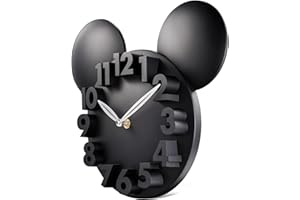 ‎LAFOCUSE Lafocuse 3D Ziffern Maus Wanduhr für Jungen und Mädchen, Kinder Wanduhr Schwarz Deko, Uhren fürs Kinderzimmer Kindergarten Schule 32x28x5cm