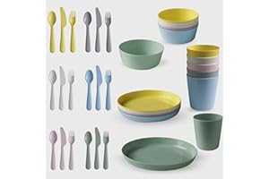 PriceKingX Kids Plastic Dinnerware Set - 36pcs Lightweight Dinner Set - Plates, Tumblers, Bowls and Cutlery - Eco Friendly, Reusable & Dishwasher Safe Dish Bowl for Kids Home Kitchen or Picnics use