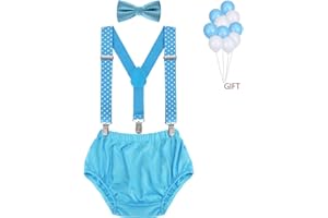 WELROG Boys Cake Smash Outfit - Adjustable Y Braces/Suspenders & Bow Tie Girls