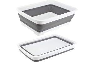 Foldable Sink Tub, 10L Collapsible Washing Bowl, Compact Dish Tub for Kitchen, Camping, Caravans, Vegetable Cleaning, Durable Collapsible Laundry Basin, White & Grey Space-Saving Design